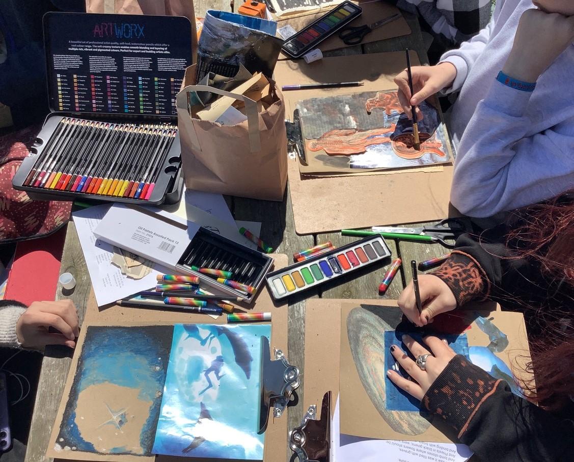 art materials on a table